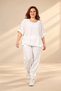 Women's Wide Collar Half Sleeve Blouse Elastic Waist Pocketed Lace Trousers Lace Detailed Italian Large - 2