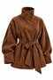 Women's Imported Soft Textured Zr Model High Collar Belted Suede Jacket