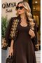 BUKETLİ Women's Modal Jersey Jacket Dress Set with Padded Shoulders and Yellow Cord Embroidery on the Front - 5