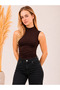 Women's Sleeveless Bodysuit, Stretch Fabric, Sleeveless Top, Brown - 3