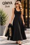 BUKETLİ Women's Modal Jersey Jacket Dress Set with Padded Shoulders and Yellow Cord Embroidery on the Front - 3