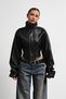 New Season Mock Neck Biker Cropped Women's Black Leather Jacket - 5