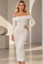 Women's Madonna Corded Fabric Collar Long-Sleeve Maxi Dress MMR1037 - 7