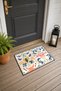 Cream and Navy Blue Folk-Style Bird and Floral Print Doormat, 40x60 cm, with Non-Slip Sole, Decorative
