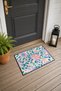 Turquoise and Lilac Floral Print Doormat, 40x60 cm, with Non-Slip Sole, Decorative