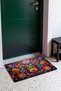 Door Mat with a Turkish Rug Pattern Featuring a Black Background and Embroidered Fresh Flowers, 40x60 cm, with a Non-Slip Sole - 2