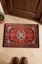Red and Blue Flower Motif Turkish Rug-Patterned 777 Doormat, 40x60 cm, with Non-Slip Sole