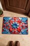 Red and Blue Star-Patterned Turkish Rug-Style Doormat, 40x60 cm, with Non-Slip Sole