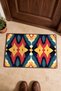 Navy Blue and Yellow Ikat Flame-Patterned Doormat, 40x60 cm, with Non-Slip Sole, Decorative - 4