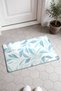 White and Blue Pastel Leaf-Patterned Doormat, 40x60 cm, with Non-Slip Sole, Decorative - 2