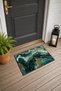 Green and Gold Wavy-Patterned Doormat, 40x60 cm, with Non-Slip Sole, Decorative