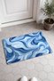 Sky Blue Wavy Ebru Flow-Patterned Doormat, 40x60 cm, with Non-Slip Sole, Decorative - 2