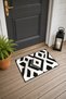 Cream Black Tribal Geometric Patterned Door Mat, 40x60 cm, Non-Slip Sole, Decorative