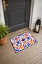 Cobalt Orange Otomi Floral Print Doormat, 40x60 cm, with Non-Slip Sole, Decorative