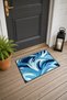 Navy Blue Stylized Wave-Patterned Doormat, 40x60 cm, with Non-Slip Sole, Decorative