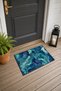 Petrol Green-Dotted Seaweed Wave Pattern Doormat, 40x60 cm, Non-Slip Sole, Decorative