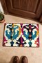 Burgundy and Turquoise Ikat Damask-Patterned Doormat, 40x60 cm, with Non-Slip Sole, Decorative - 4