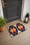 Navy Blue and Yellow Ikat Flame-Patterned Doormat, 40x60 cm, with Non-Slip Sole, Decorative