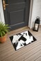 White Background with Black Brushstroke Pattern Door Mat, 40x60 cm, Non-Slip Sole, Decorative