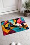 Turquoise and Yellow Cubist Fish-Patterned Doormat, 40x60 cm, with Non-Slip Sole, Decorative - 2