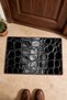 Black and Silver Lacquered Crocodile-Patterned Doormat, 40x60 cm, with Non-Slip Sole, Decorative - 4