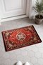 Red and Blue Flower Motif Turkish Rug-Patterned 777 Doormat, 40x60 cm, with Non-Slip Sole - 4