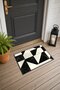 Black Cream Door Mat with Geometric Patterned Triangle Design, 40x60 cm, Non-Slip Sole, Decorative