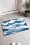 Gray and Blue Watercolor-Style Wavy-Patterned Doormat, 40x60 cm, with Non-Slip Sole, Decorative - 2