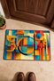 Orange and Turquoise Retro Patterned Geometric Doormat, 40x60 cm, with Non-Slip Sole, Decorative - 4
