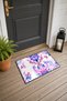 White Lilac Watercolor Symmetrical Floral Print Doormat, 40x60 cm, Non-Slip Sole, Decorative