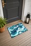 Petrol Blue Foamy Wave-Patterned Doormat, 40x60 cm, with Non-Slip Sole, Decorative