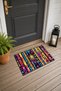 Navy Blue Neon Ethnic Patterned Doormat, 40x60 cm, with Non-Slip Sole, Decorative