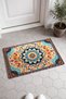 Cream Blue Star Emblem Turkish Rug-Patterned Doormat, 40x60 cm, with Non-Slip Sole - 4