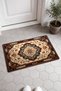 Cream-Blue Floral Print Turkish Rug-Style Doormat, 40x60 cm, with Non-Slip Sole - 4