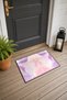 Pastel Lilac-Pink Symmetrical Floral Print Doormat, 40x60 cm, with Non-Slip Sole, Decorative