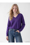 TWO MT SHOP QUALITY XSIDE Purple Knit Plain V-Neck Women's Sweater