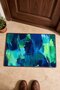 Navy Blue and Neon Green Brushstroke-Patterned Doormat, 40x60 cm, with Non-Slip Sole, Decorative - 4
