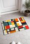 Orange and Navy Blue Retro Patterned Square Block Doormat, 40x60 cm, with Non-Slip Sole, Decorative - 2