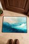 Turquoise Cream Wavy Brush-Patterned Doormat, 40x60 cm, with Non-Slip Sole, Decorative - 4
