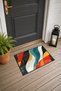 Black, Red, and Turquoise Retro Patterned Doormat, 40x60 cm, with Non-Slip Sole, Decorative