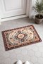 Cream, Blue, and Burgundy Classic Medallion Turkish Rug-Patterned Doormat, 40x60 cm, with Non-Slip Sole - 4