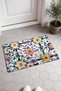White Otomi Folk Floral Print Doormat, 40x60 cm, with Non-Slip Sole, Decorative - 2