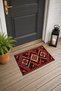 Black and Red Diamond-Patterned Turkish Kilim Rug Door Mat, 40x60 cm, with Non-Slip Sole - 3