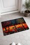 Red and Yellow Forest Scenery Patterned Doormat, 40x60 cm, with Non-Slip Sole, Decorative - 4