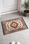 Red and Blue Flower Motif Turkish Rug-Patterned 745 Doormat, 40x60 cm, with Non-Slip Sole - 4