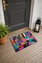 Purple and Turquoise Patterned Patchwork Doormat, 40x60 cm, with Non-Slip Sole, Decorative