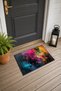 Fuchsia and Black Glitch Texture Patterned Doormat, 40x60 cm, with Non-Slip Sole, Decorative