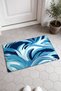 Navy Blue Stylized Wave-Patterned Doormat, 40x60 cm, with Non-Slip Sole, Decorative - 2