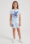 Kids Girl 2 Pieces Graphic Print T-Shirt And Shorts Set, Light Blue