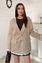 Beige Striped Lined Garnished Suede Jacket - 2